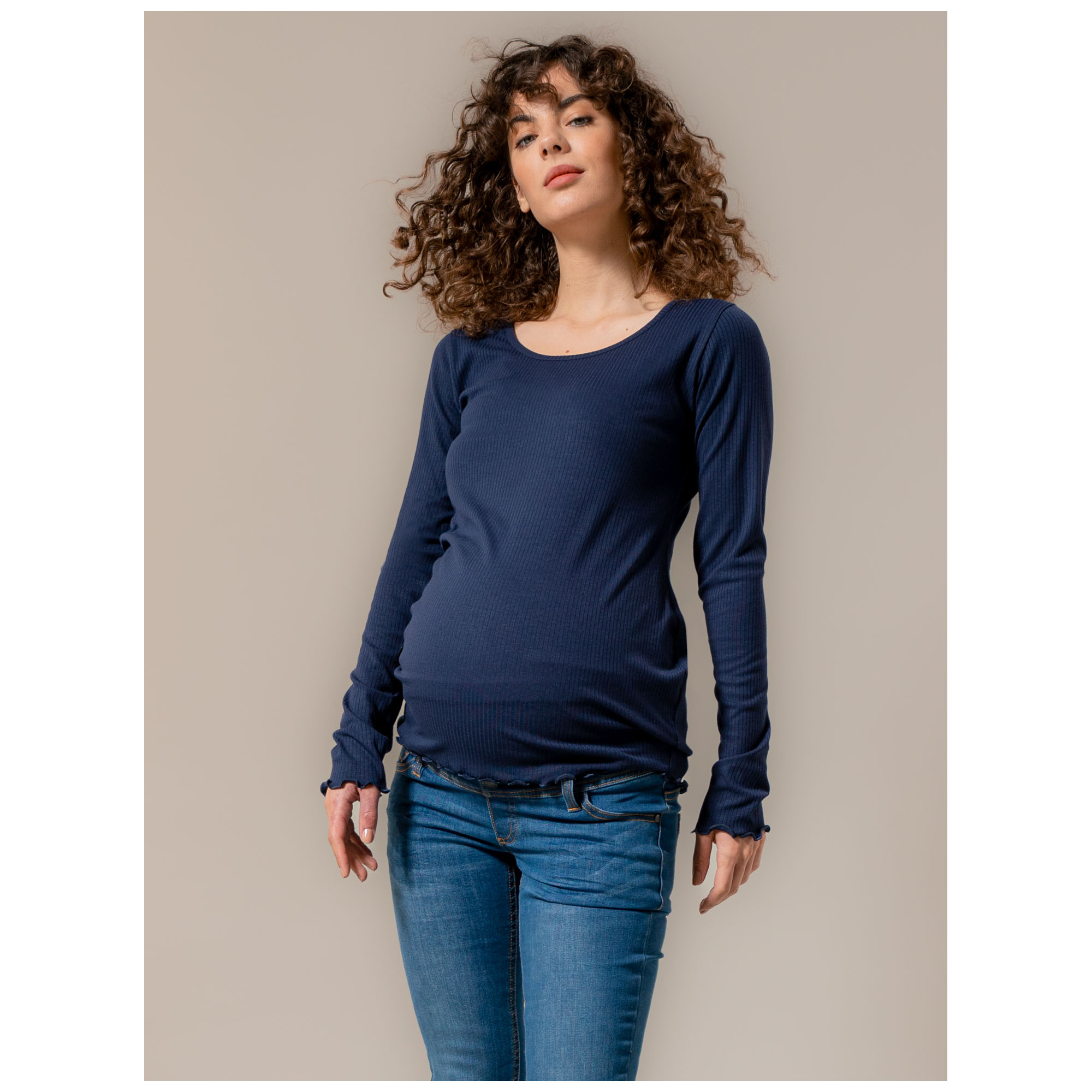 Prénatal zwangerschapsshirt lange mouwen effen blauw
