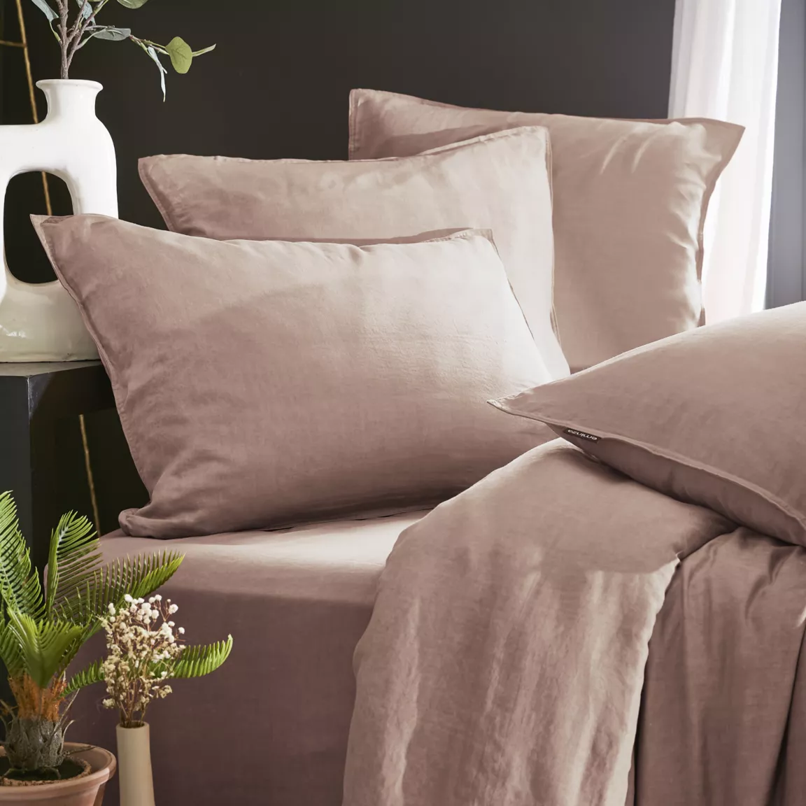 Drap housse lyocell Tencel™ lavé (180 x 200 cm) Olivia Rose blush