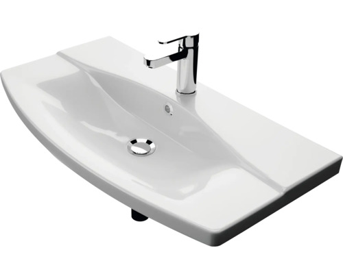 3-delige badkamermeubelset Pelipal xpressline 4010 BxHxD 84 x 200 x 45 cm, fronten in grafietstructuur (horizontaal patroon), met witte keramische wastafel en keramische badmeubel, wastafelkast, spiegelkast met LED-verlichting, chromen grepen, 4010.0