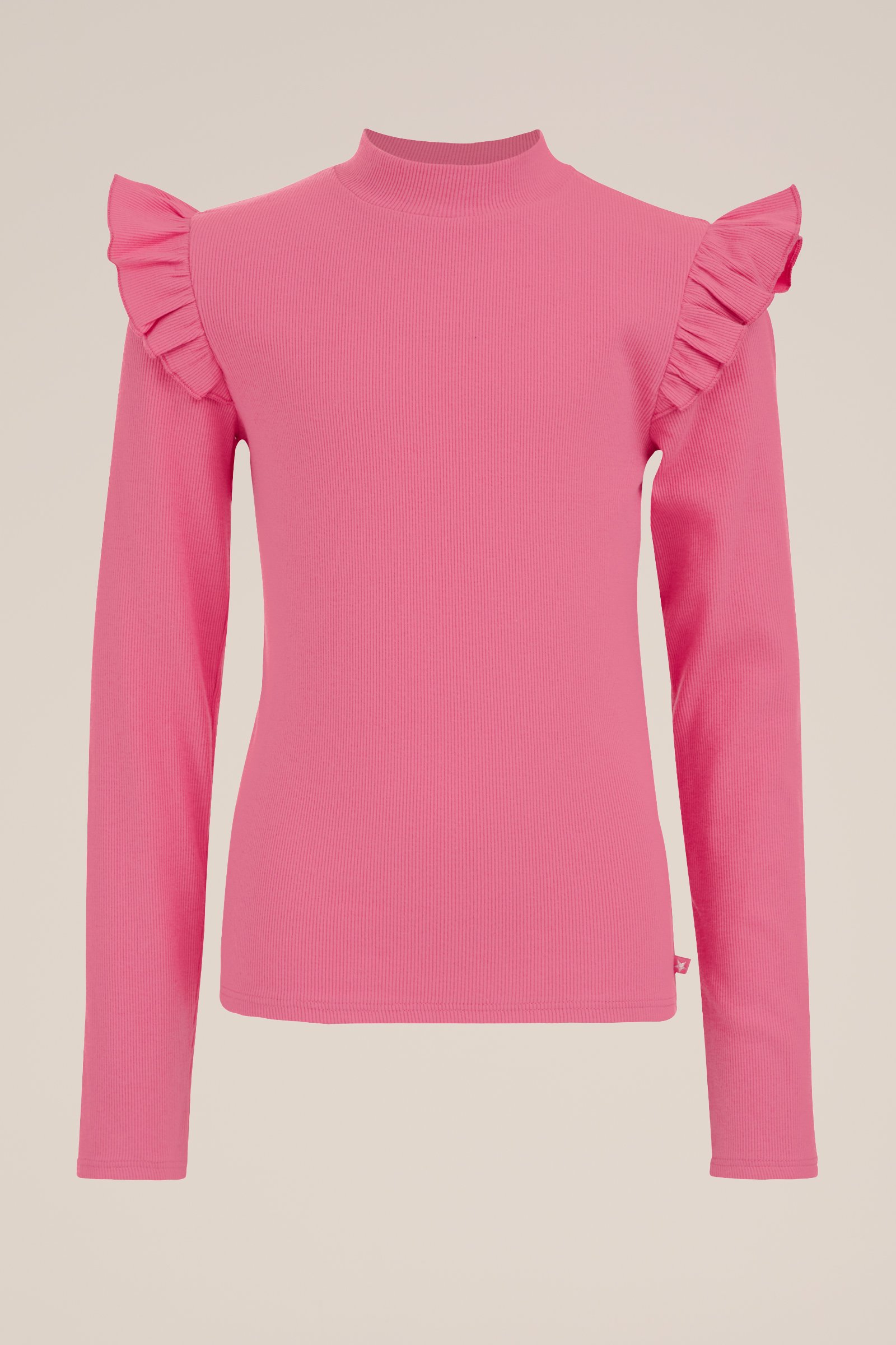 Meisjes geribd T-shirt met ruches WE Fashion Roze