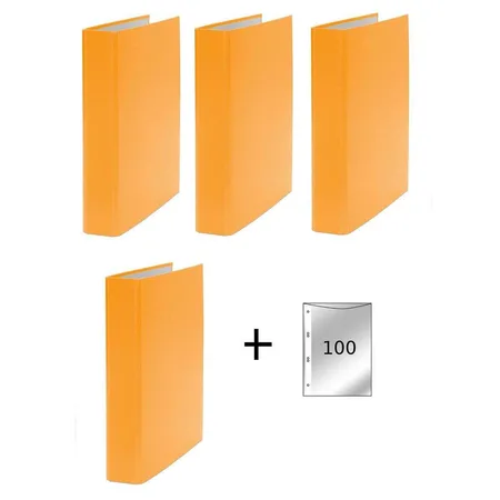 Livepac Office Ringbuch DIN A5, 2-Ring, orange, 4 Stück inklusive 100 Prospekthüllen