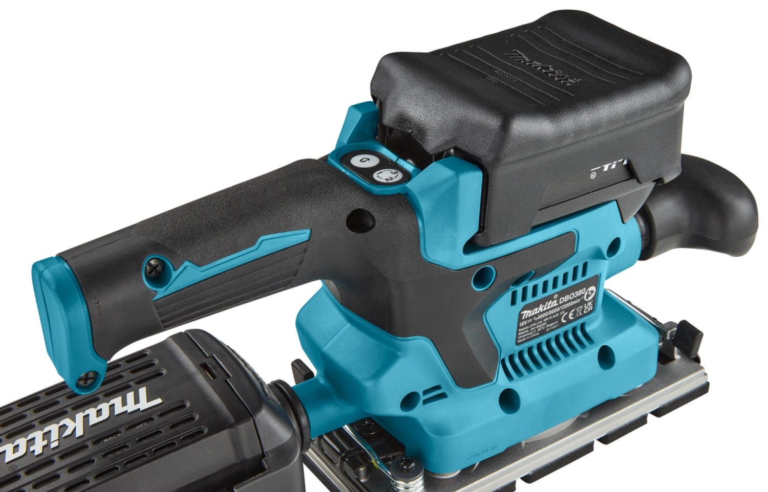 Makita DBO380RTJ 18V Li-ion accu vlakschuurmachine set (2x 5,0Ah) in Mbox - 93x230mm - koolborstelloos
