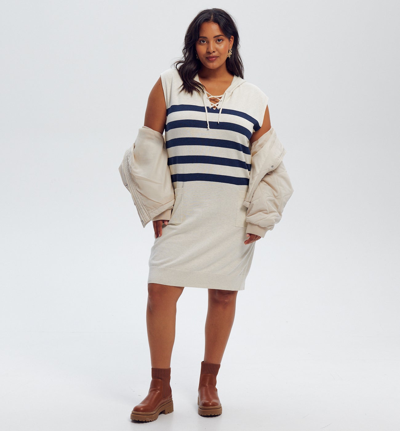 Robe marinière à capuche Femme - Rayé marine