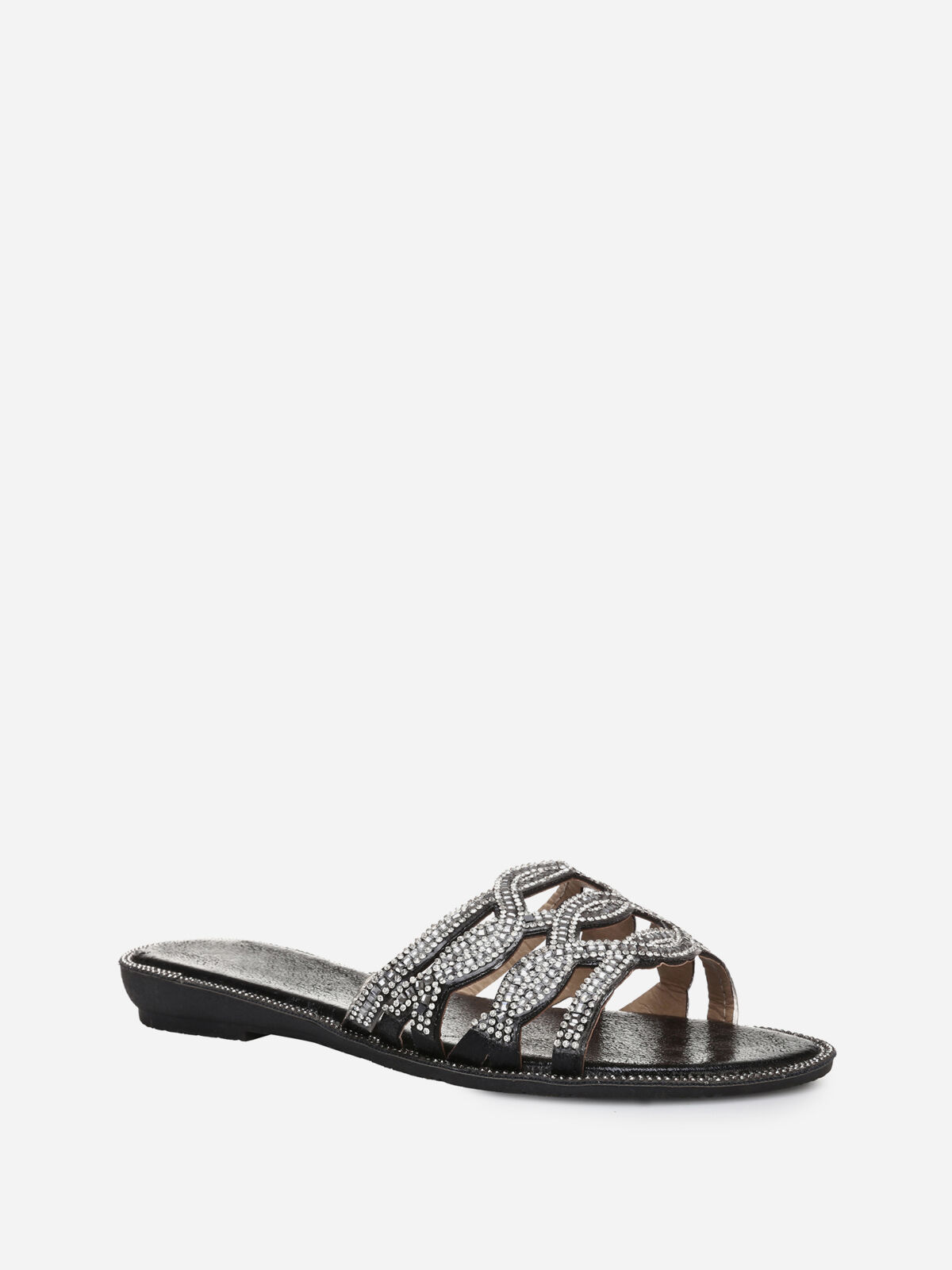Mules plates à strass- Noir