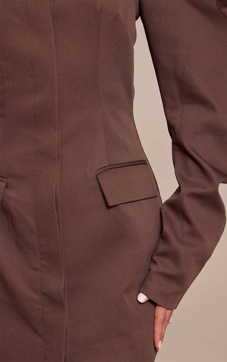 Deep Chocolate Robe Blazer Boutonnée À Manches Cocon En Tissage Prune Profond