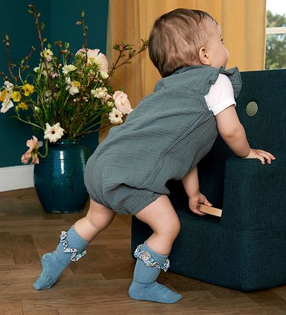 GoBabyGo Rutschfeste Socken - Bambus/Liberty - Dusty Blue