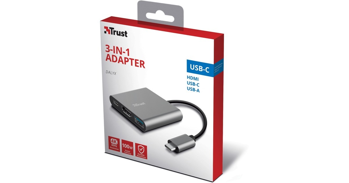 TrustDalyx 3-in-1 Multiport USB-C Adapter  (Aluminium)