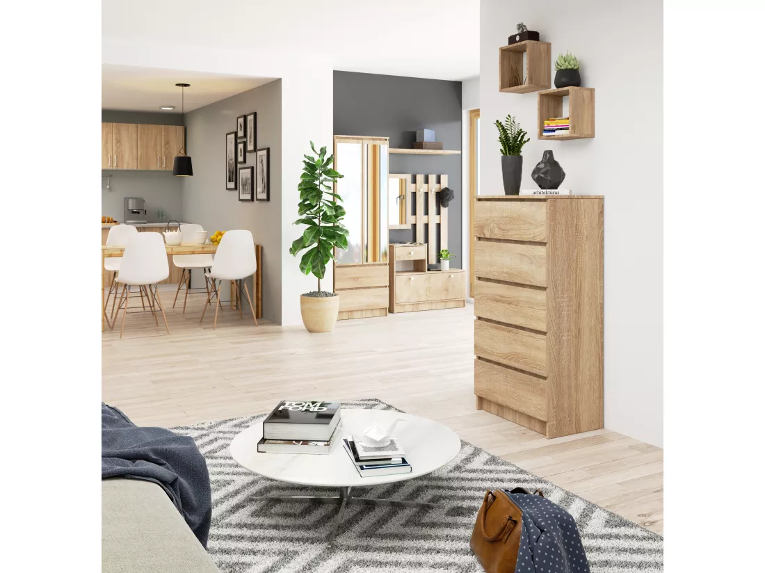 Commode AKORD K60 Chêne Sonoma 60 cm 5 tiroirs façade Chêne Sonoma 60x40x121 cm