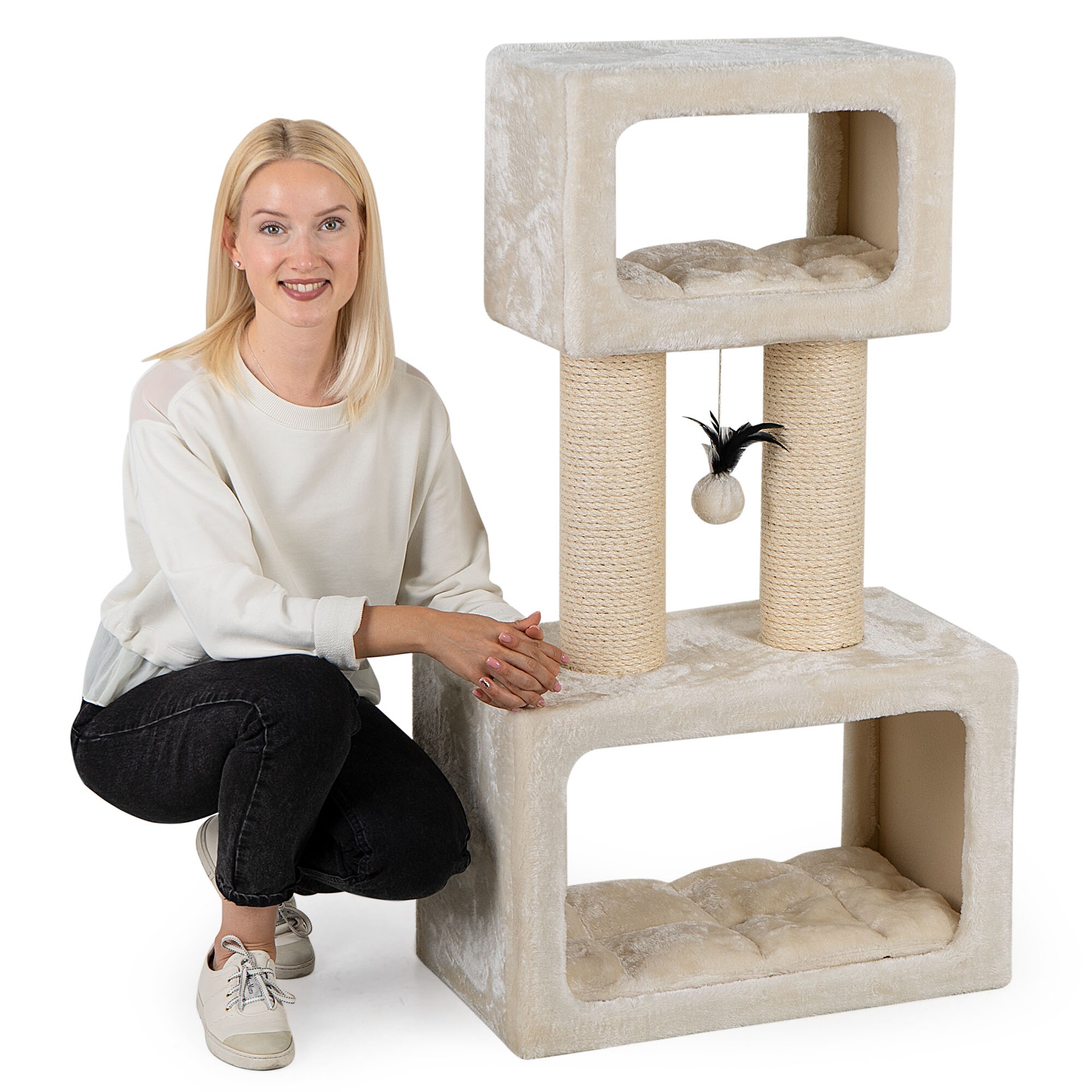 HAPPYPET Premium Kratzbaum Grosse Katzen Stabil Katzenbaum 109 cm | Creme 109 cm