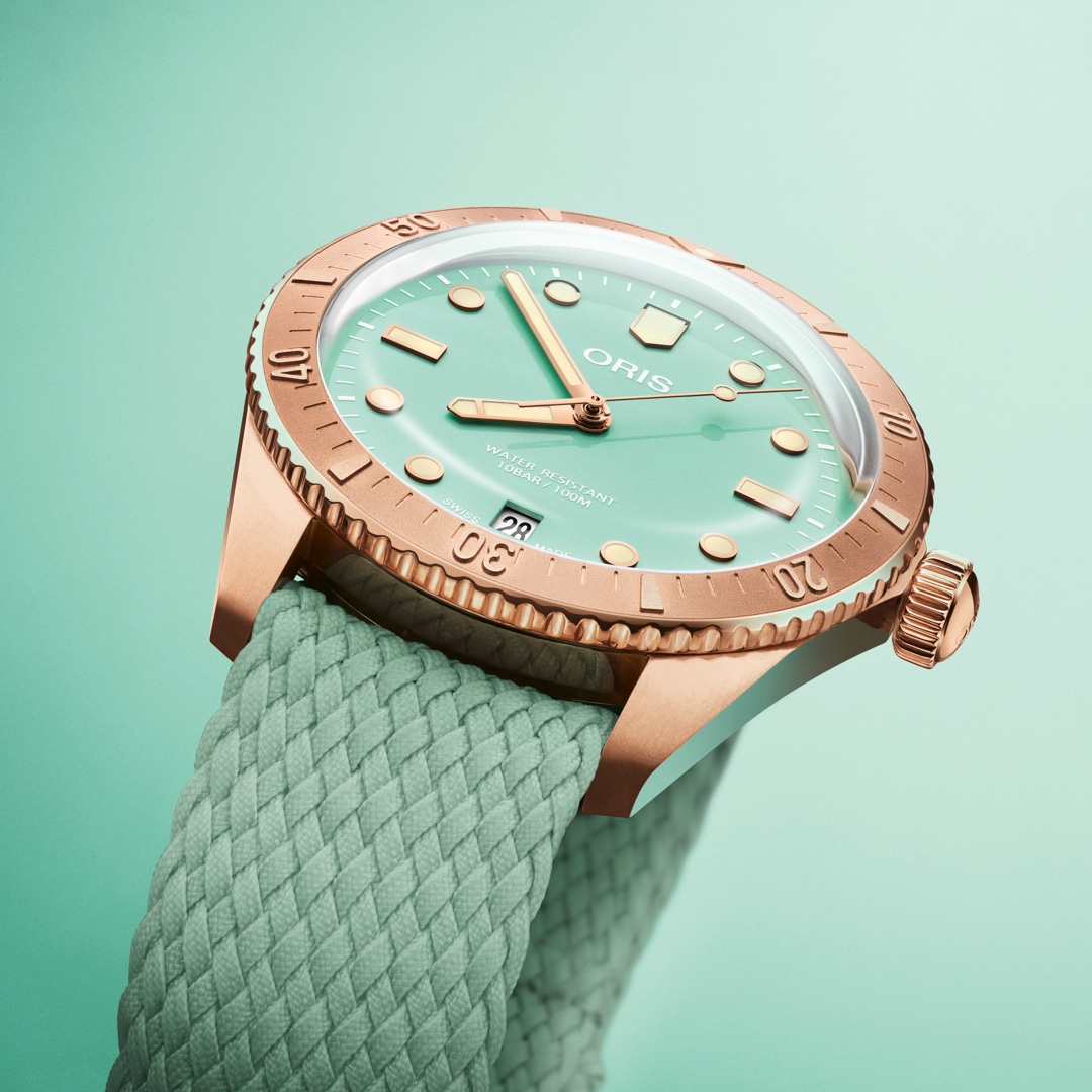 Oris Divers Sixty-Five Cotton Candy Wildgrün auf Perlonband