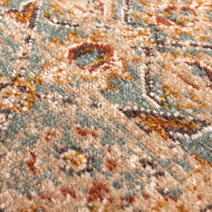 Rond vintage vloerkleed - Thirza Oriental Lichtblauw/Geel