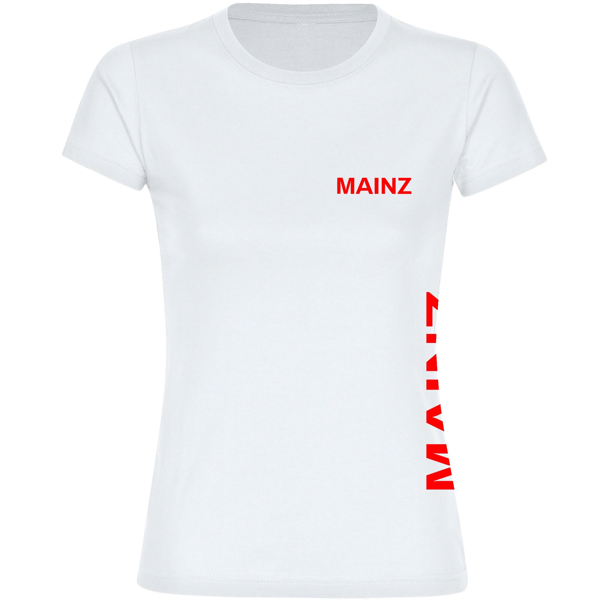 multifanshop® Damen T-Shirt - Mainz - Brust & Seite - Druck rot