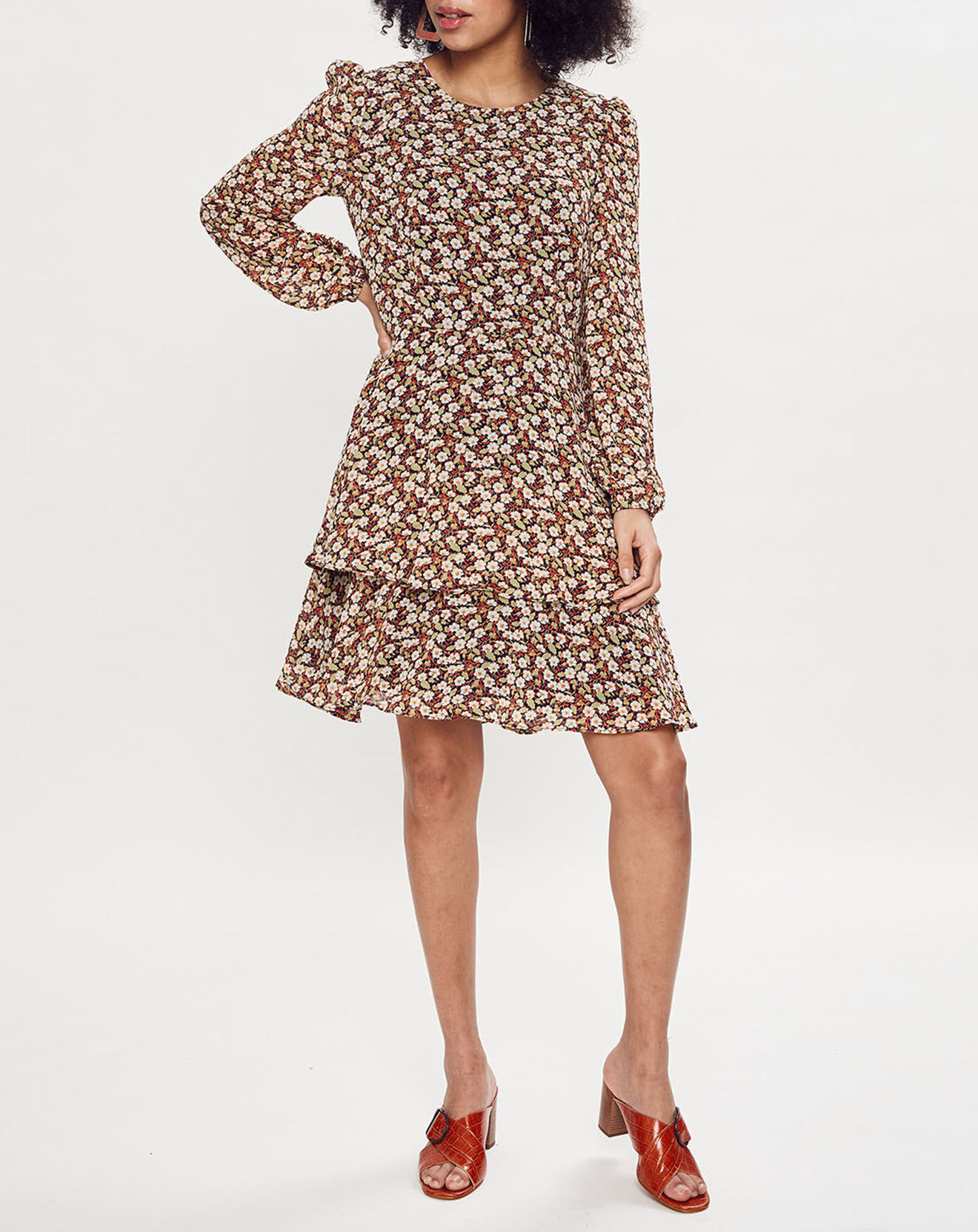 Esprit Robe courte à volant fleurs multicolore