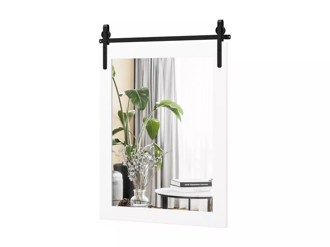 Miroir Mural Rustique avec Cadre en Bois Massif, Miroir avec kit, 76 x 56 cm (Blanc)