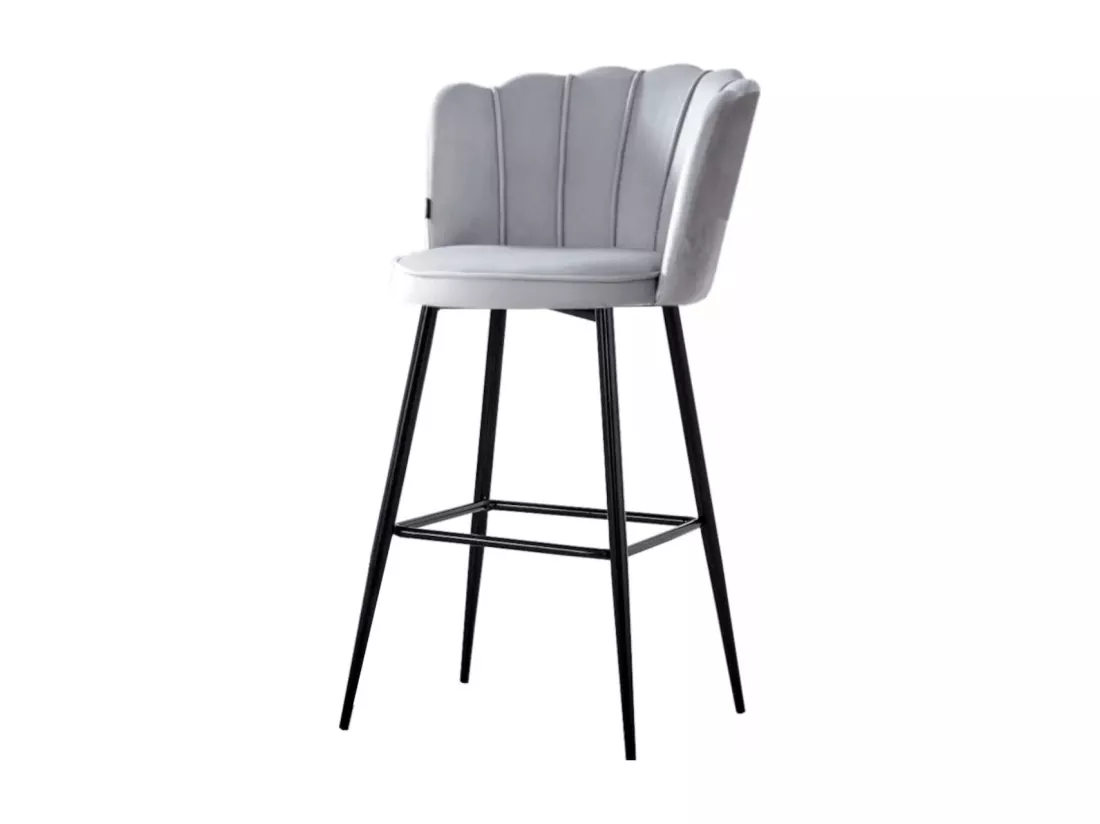 Chaise de bar moderne velours et pieds métal noir Pétale - Lot de 2-Couleur Noir