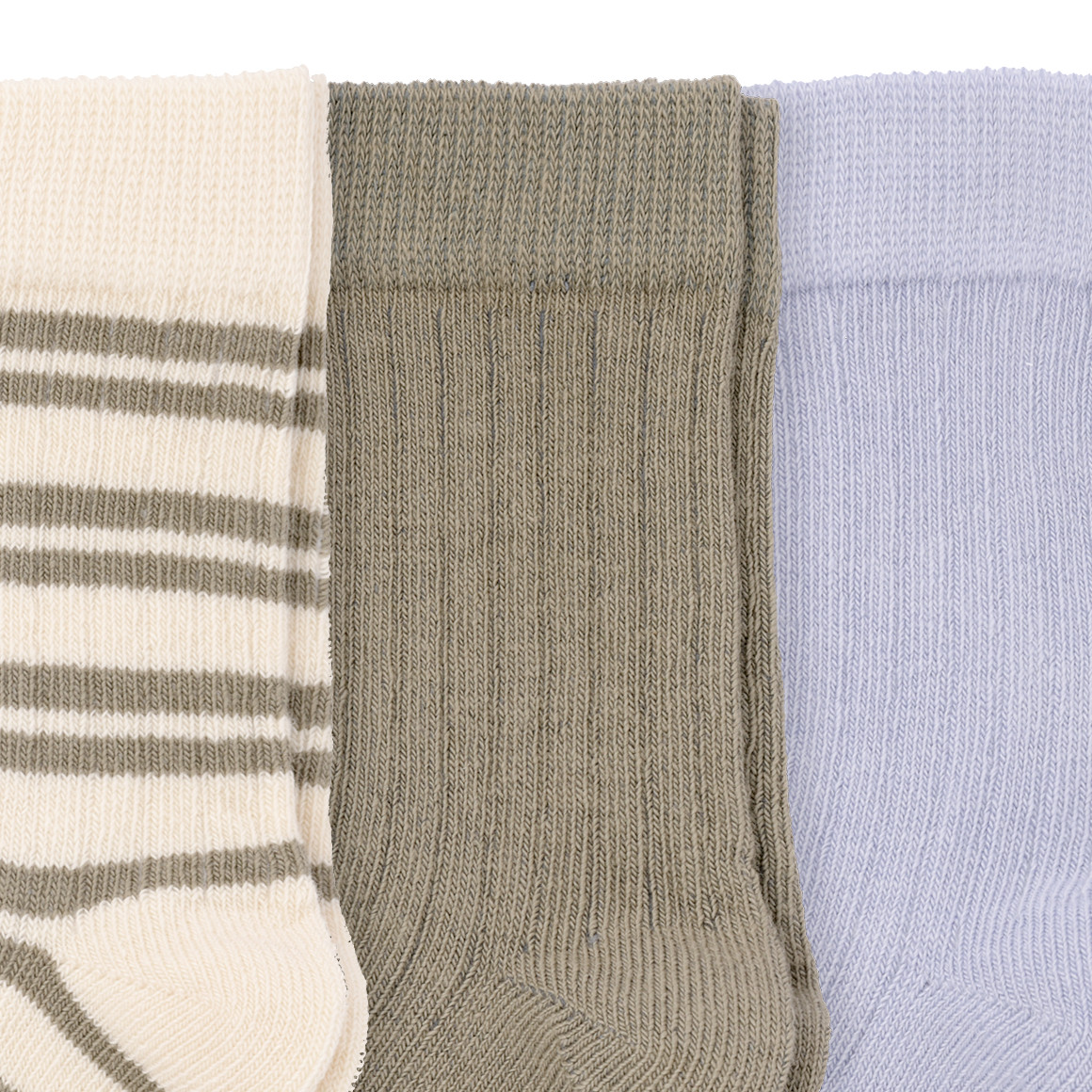 Topomini Pure Collection 3 Paar Baby Socken mit Rippstruktur cremeweiss / oliv / hellblau