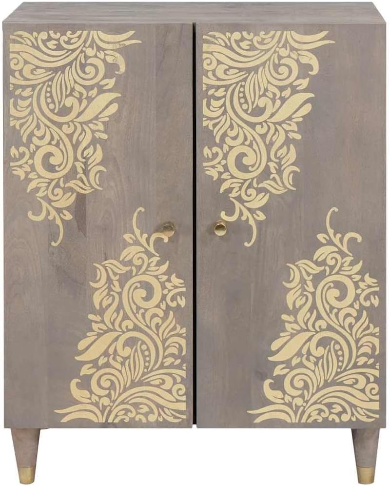 vidaXL Sideboard Grau und Gold 60 x 33 x 75 cm Massivholz Mango, Stylische rechteckige Anrichte, modernes Mango-Holz, praktisches Möbel für Esszimmer und Wohnbereich