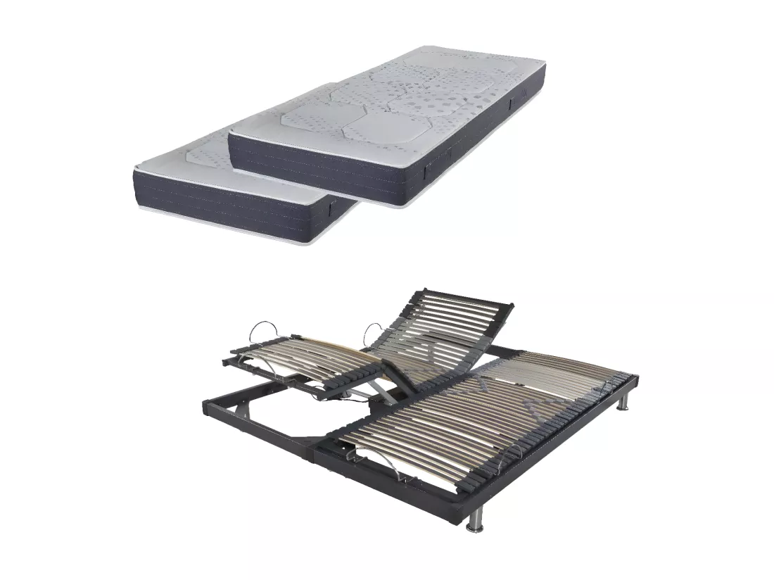 Ensemble relaxation S50 + Matelas Latex Louxor - 5 zones - 2x80x200 - Gris