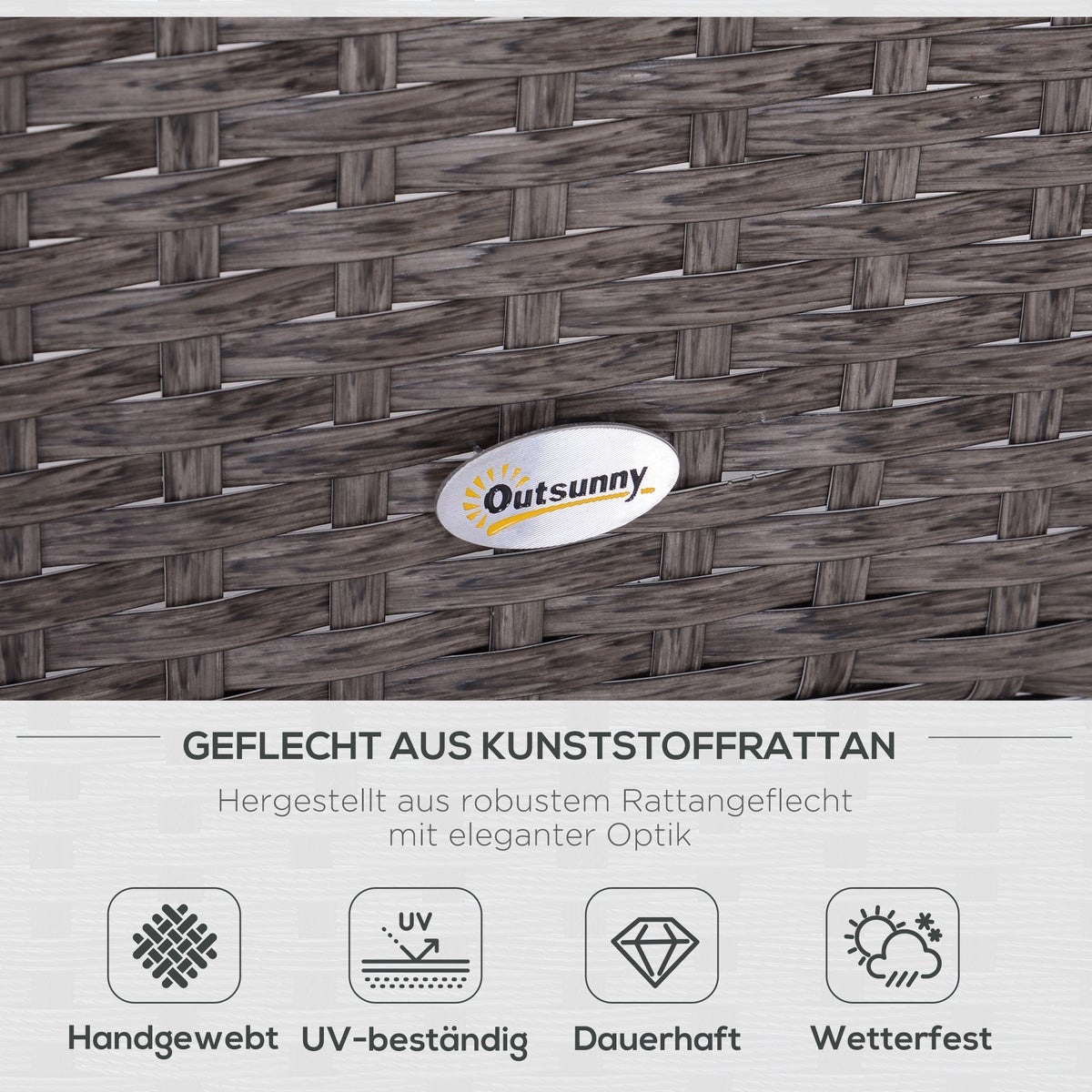 Outsunny 5-delige tuinmeubelset, L71 x B67 x H75 cm, polyrotan, metaal, 180g/m² polyester, gehard glas, grijs