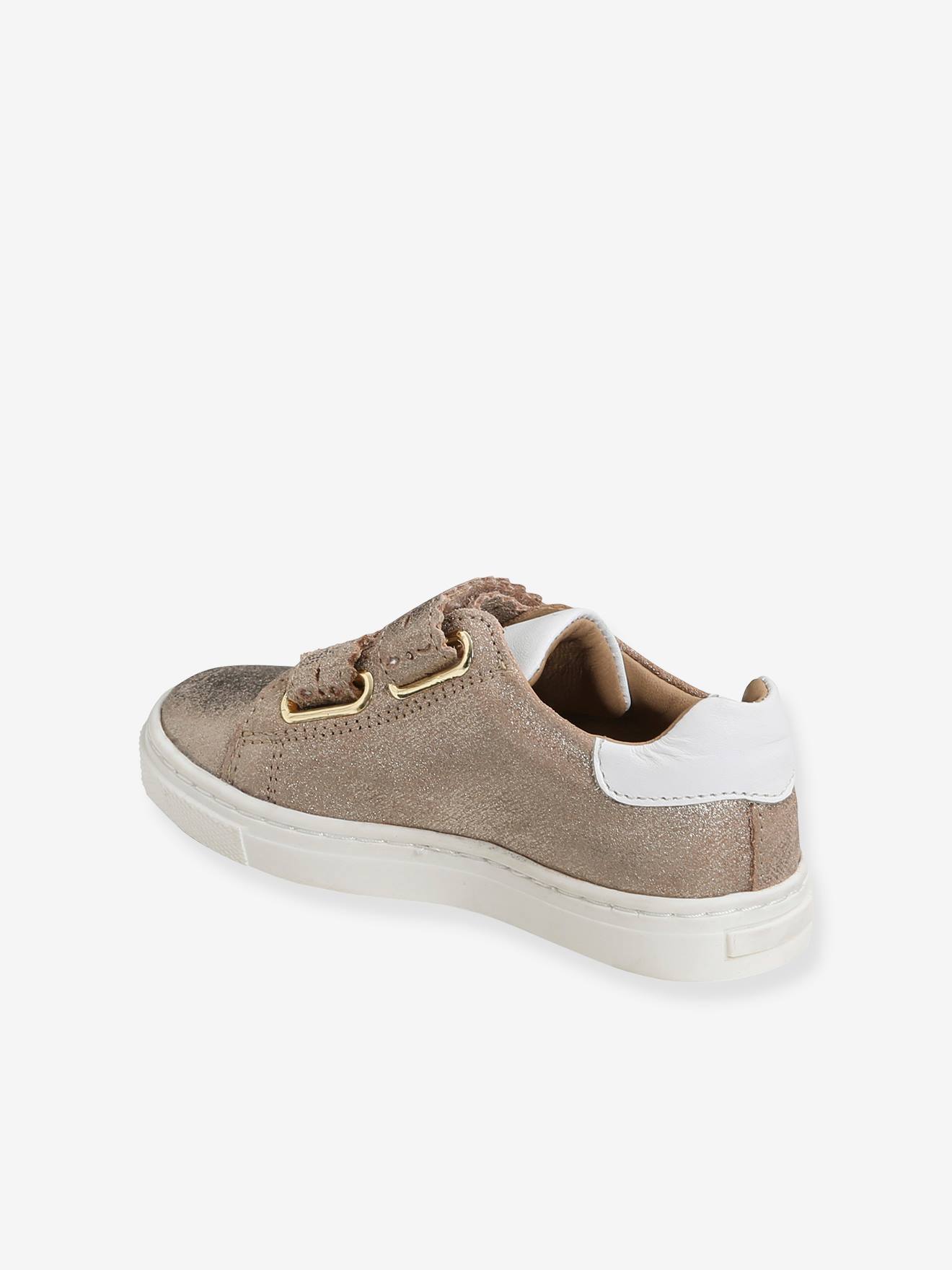 Tênis de couro com fecho de velcro para meninas, modelo especial Autonomia Light Metallic Yellow