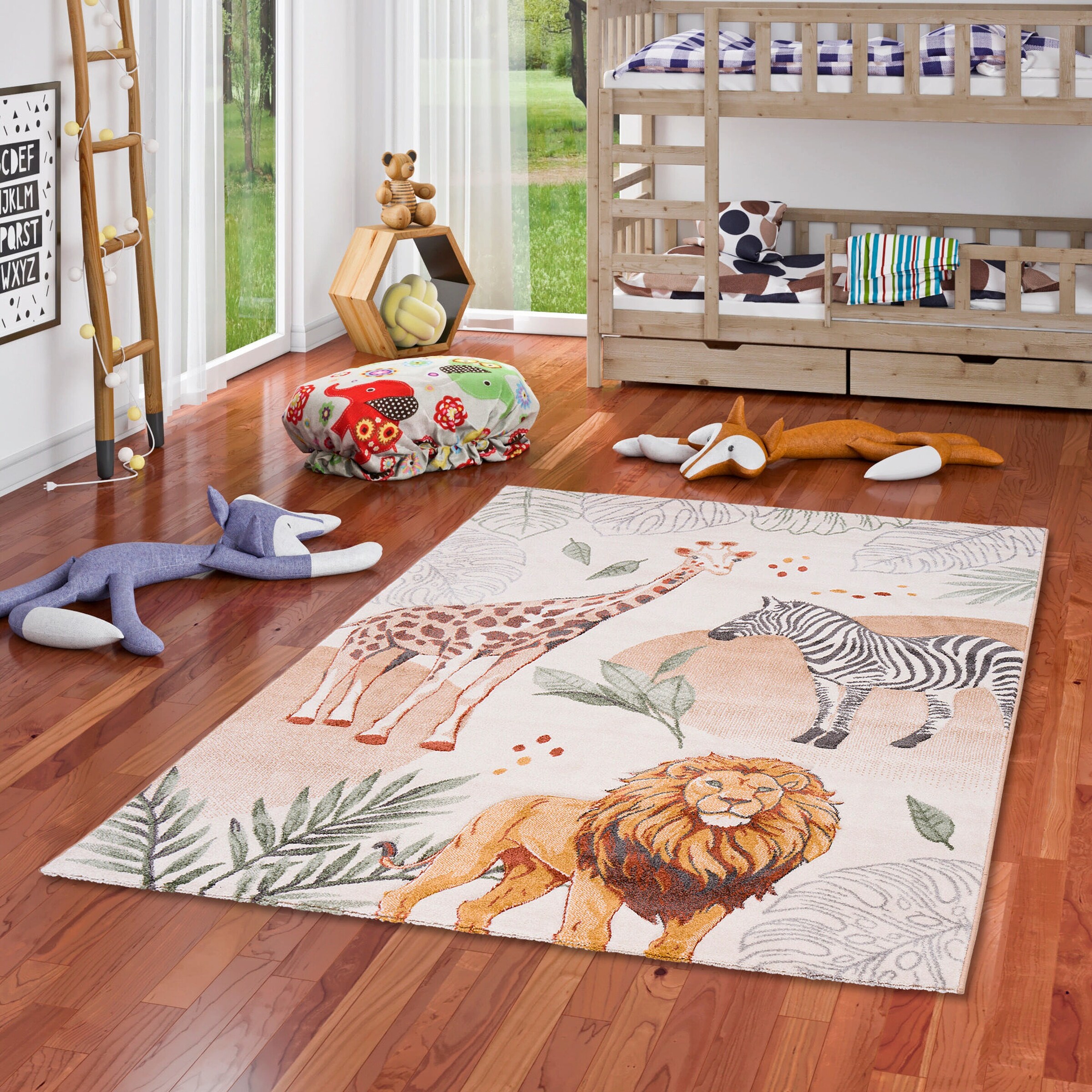 Pergamon Kinder Teppich Maui Kids Giraffe Zebra Löwe Bunt - 120x170 cm