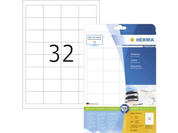 HERMA Premium - Papir - mat - permanent selvklæbende - hvid - 48.3 x 33.8 mm 800 etikette(r) (25 ark x 32) laminerede etiketter