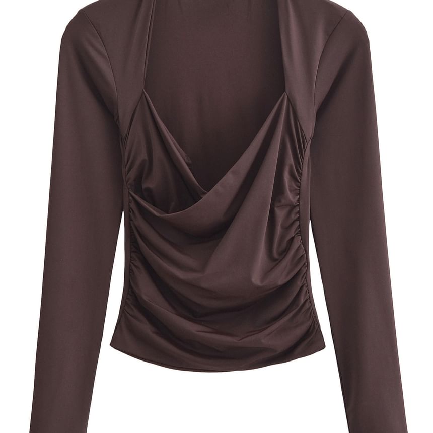 Avauntgardo - T-shirt met lange mouwen, V-hals en gerimpeld effect