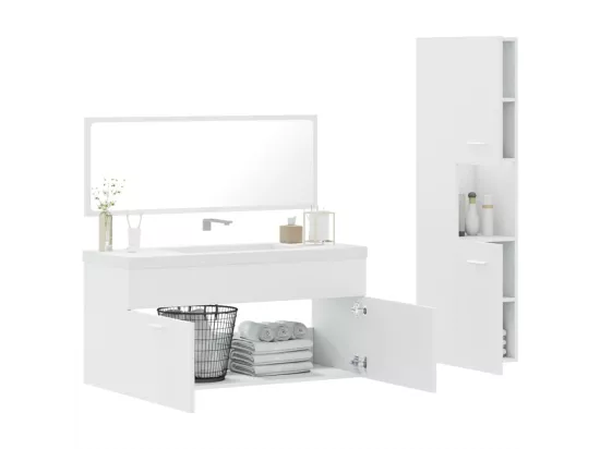 Ensemble de meubles salle de bain 3 pcs blanc bois d'ingénierie