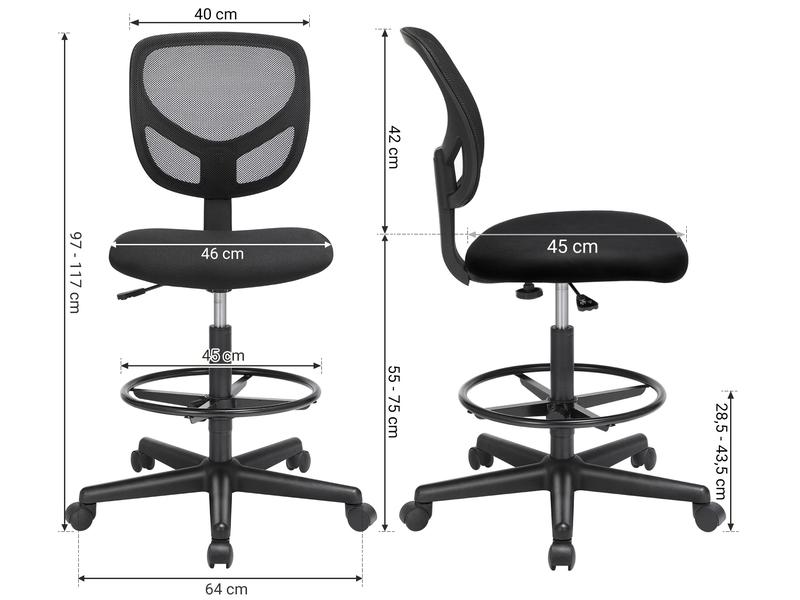 Songmics Bürostuhl mit Fusskreuz, Schwarz Bequemer und ergonomischer Schreibtischstuhl
