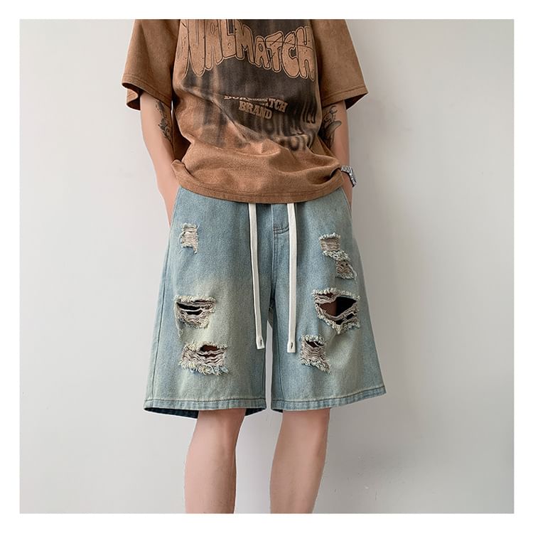 Dandyluxe - Middelhoge denim shorts met distressed effect