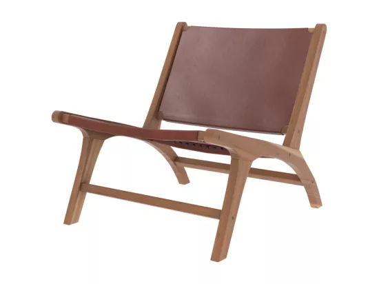 Fauteuil en teck et cuir lisse marron - Kuna
