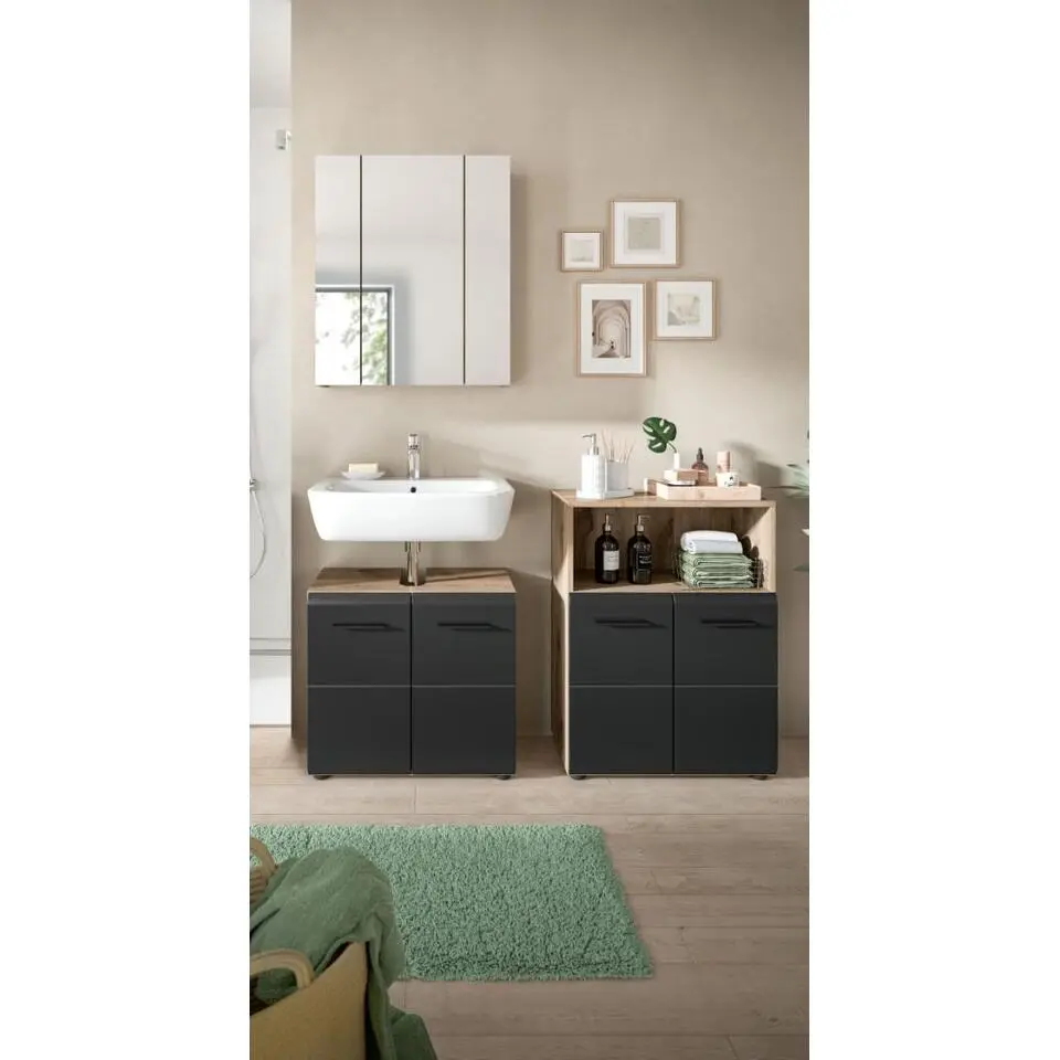 Hioshop Ice badkamer I12 zwart mat- eiken decor