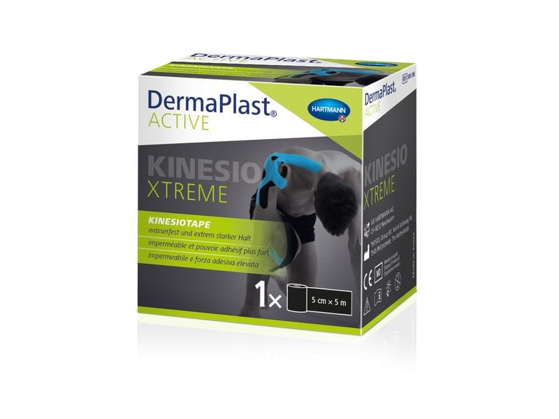 DermaPlast Active Kinesiotape XTREME schwarz, 5 cm x 5 m Das robuste und extrem stark haftende Kinesiotape für Sportbegeisterte
