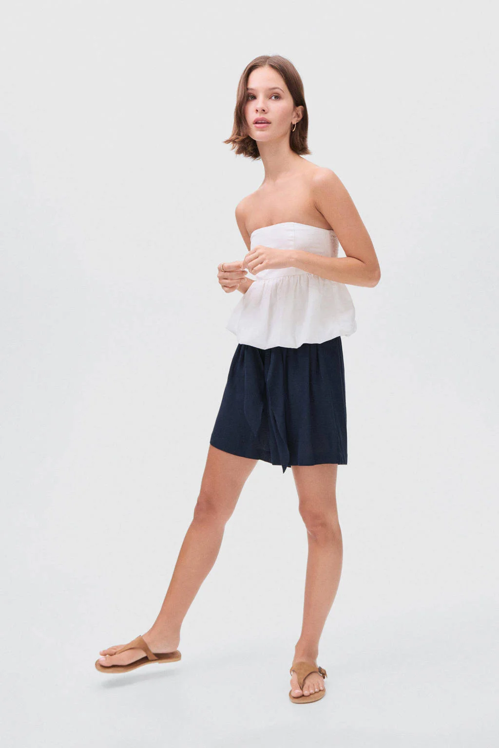 MANGO TEEN korte broek met linnen donkerblauw