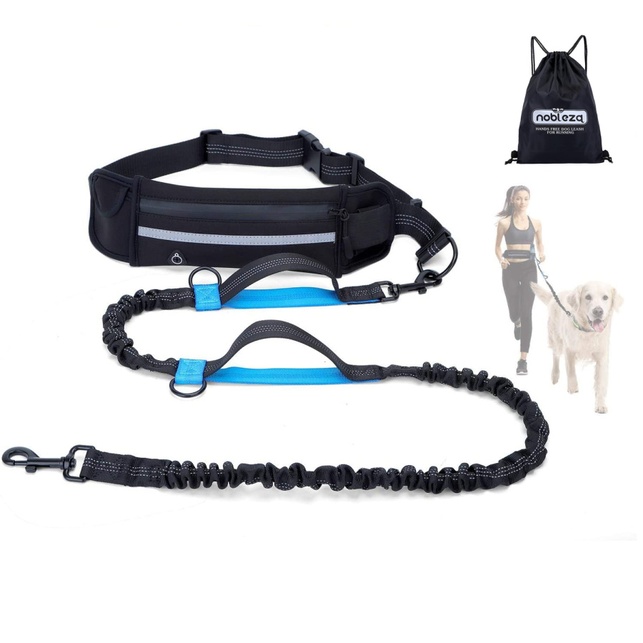 Guia elástica para cães Nobleza com bolso, que permite o uso com as mãos livres.