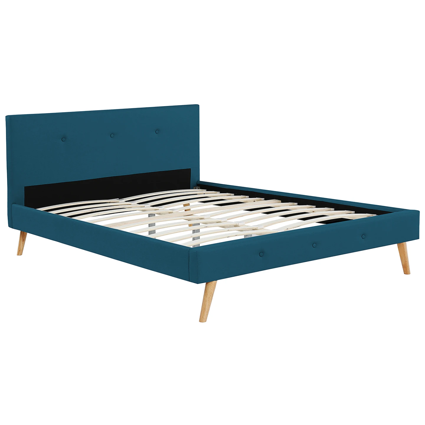 Lit double scandinave OSLO avec tête de lit et sommier 140 x 190 cm tissu bleu canard
