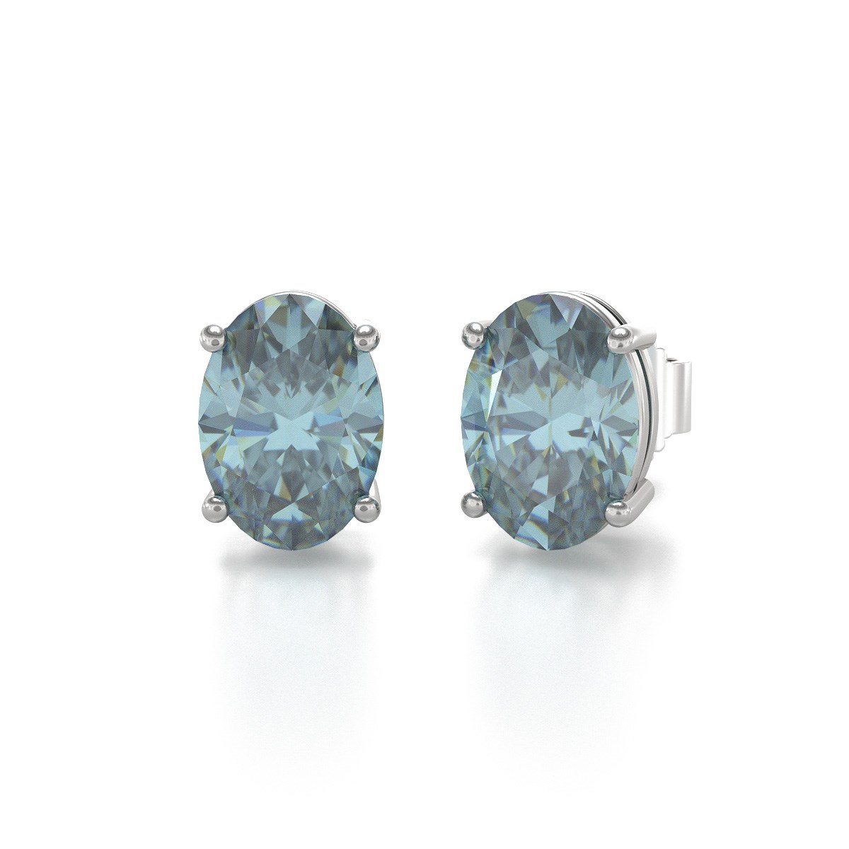 Boucles d'oreilles ADEN Or 585 Blanc et Aigue-Marine forme Ovale 1.6grs