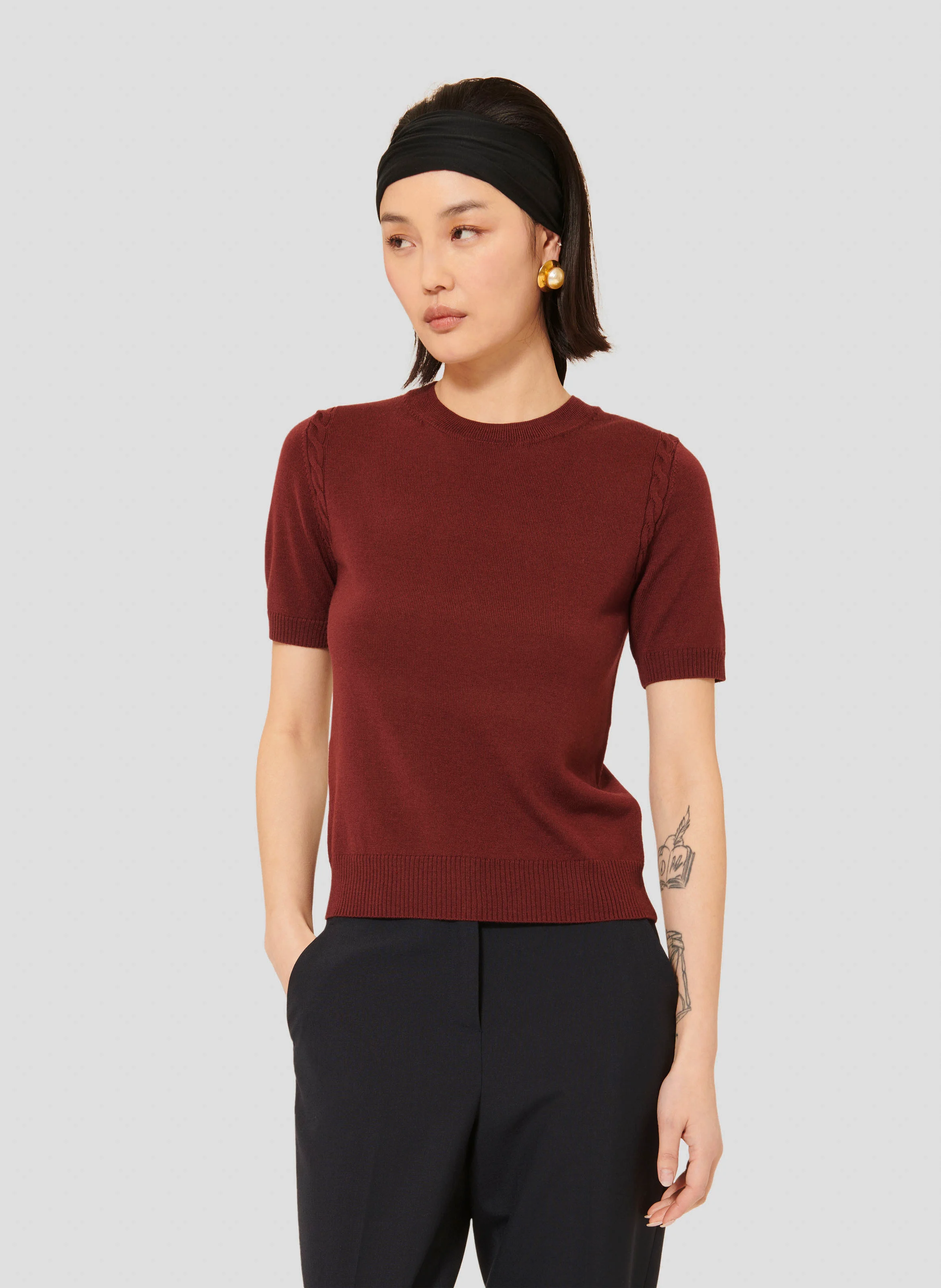 PICA - Pull manches courtes en laine| Rouge