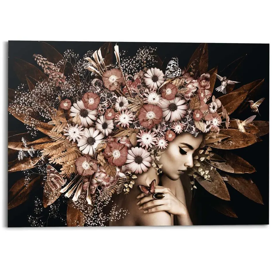 Schilderij Bloemenrijkdom - 100x140cm - Bruin