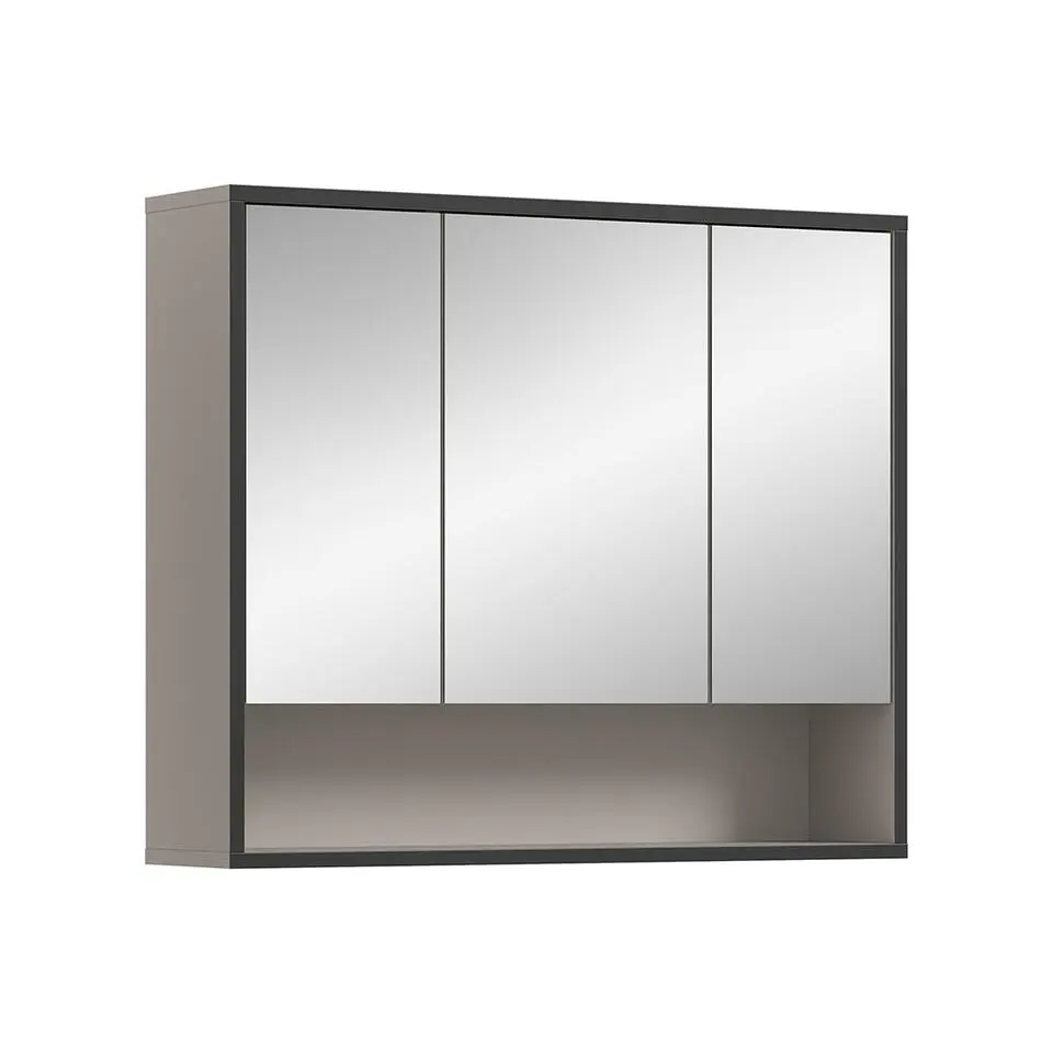Hioshop Bagno spiegelkast 3 spiegeldeuren lichtgrijs- crèmekleurig