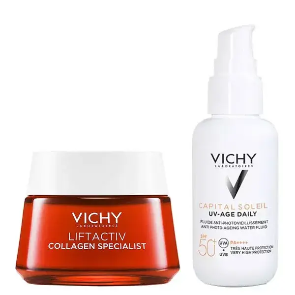 Rotina Anti-Rugas Vichy Liftactiv Collagen Specialist Day Cream 50ml e Protetor Solar Facial Capital Soleil UV-Age FPS 50+ 40ml