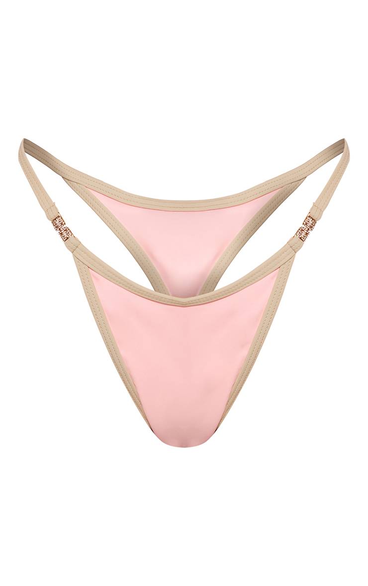 Rose Bas De Bikini Tanga À Bordure Contrastante