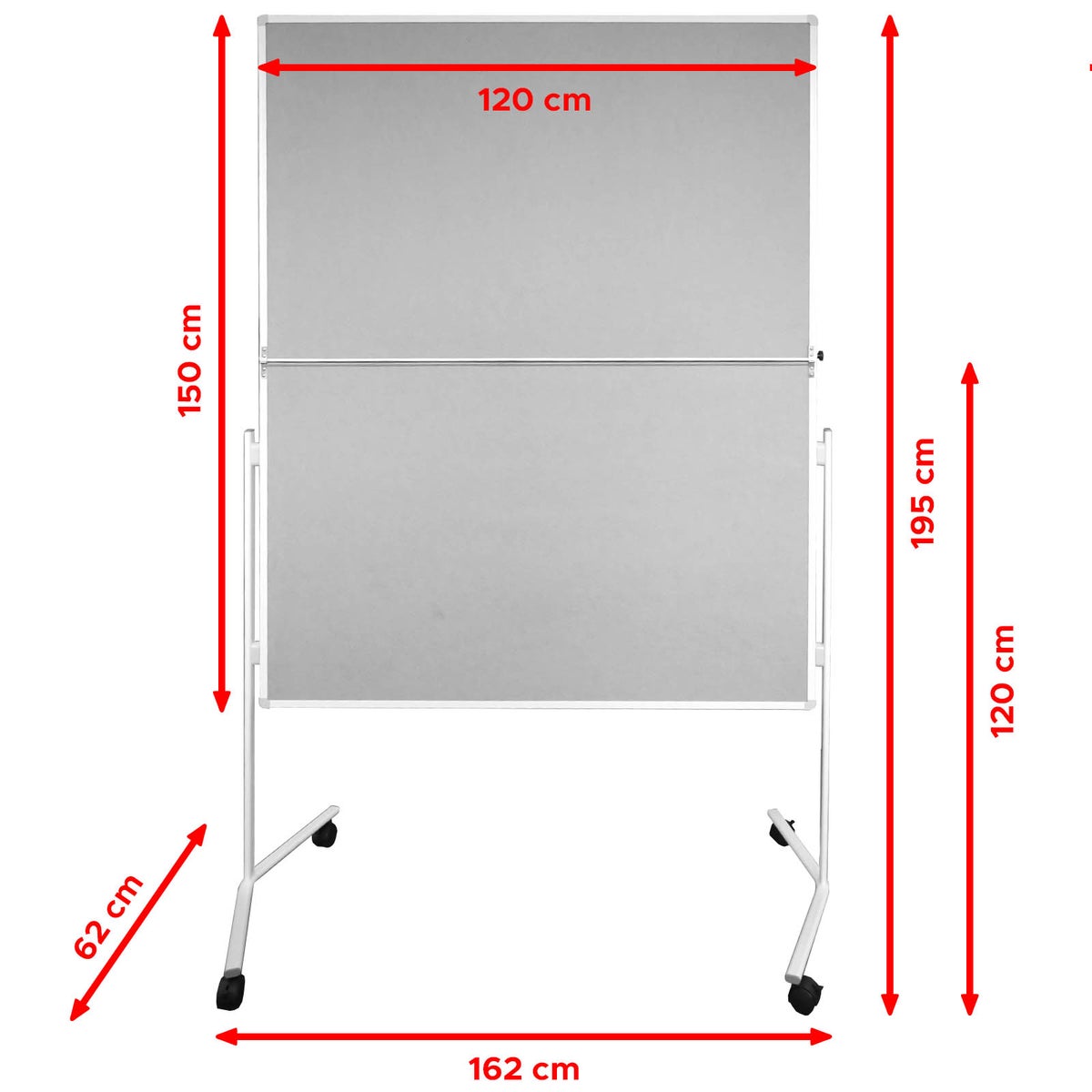 FOLD Moderation Board - Opvouwbaar Metaplan bord met viltoppervlak - Verrijdbaar dankzij wieltjes - Aan beide zijden bruikbaar - Vilt moderation board 120x150 cm - Grijs