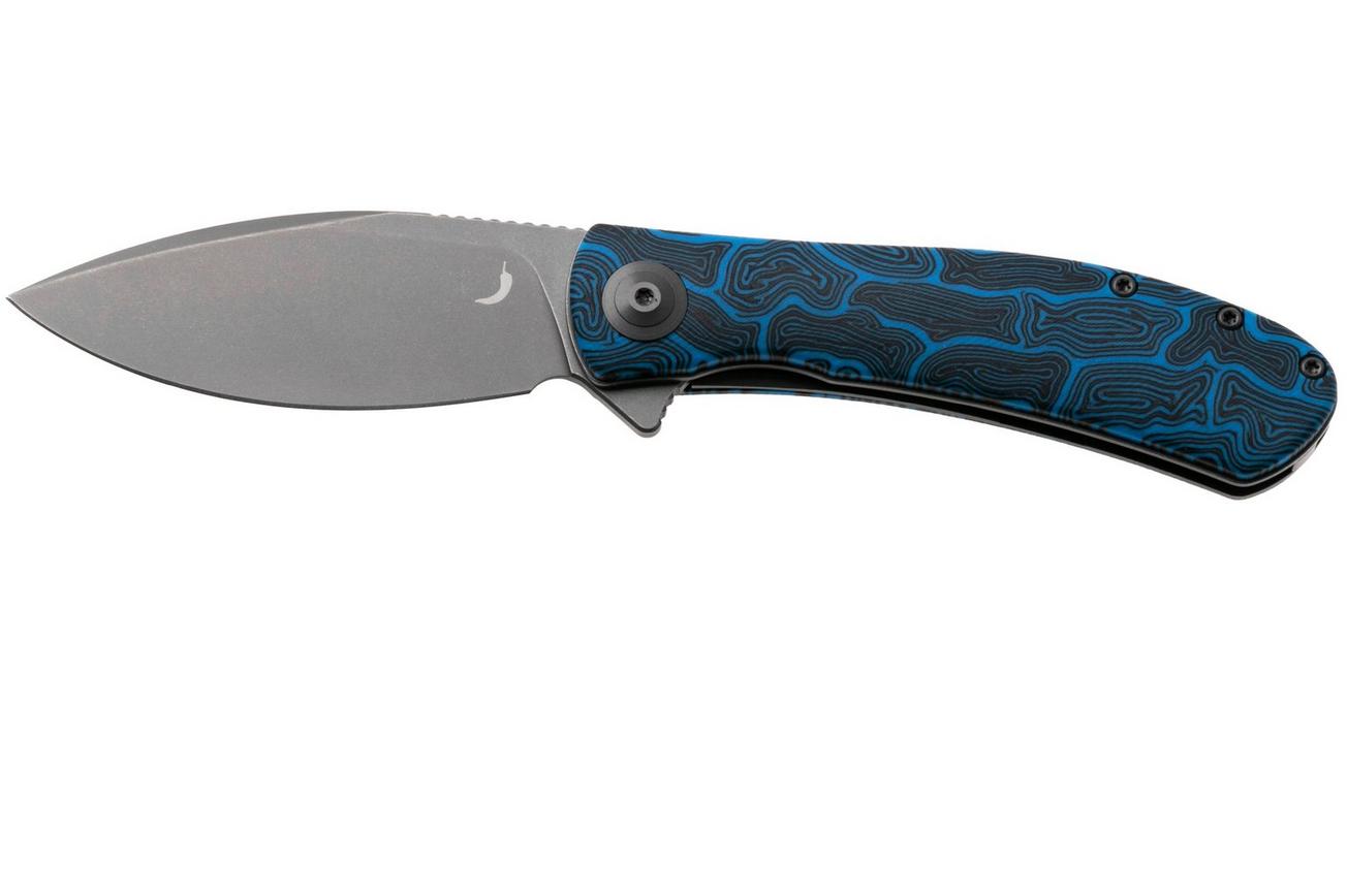 Trollsky Knives Mandu EVO MTE011 Stonewashed 14C28N, Blue Turtle G10, zakmes, Michael Trollsky design