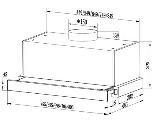 Vlakke afzuigkap PKM FS1-60BSPY BxL 59,5 x 46,3 cm zilver