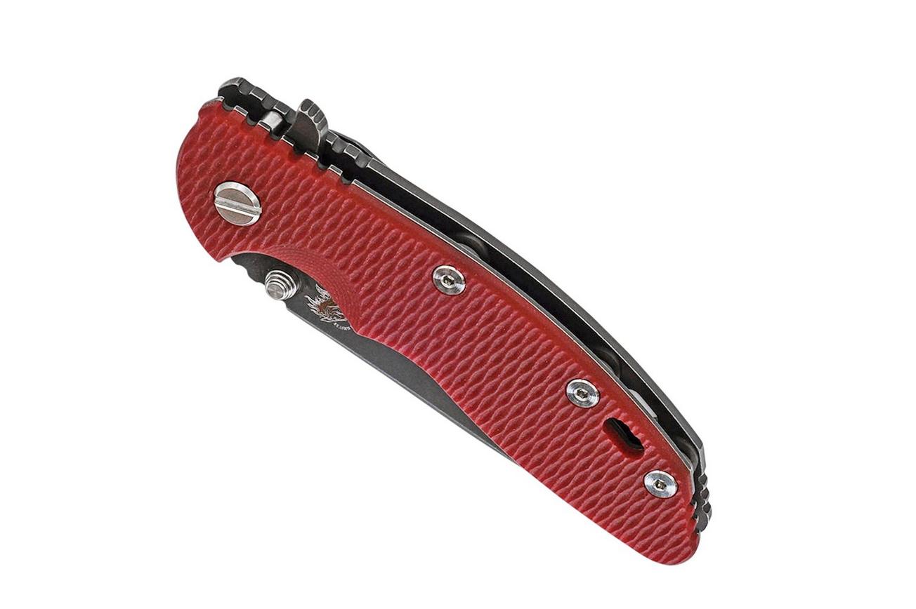 Rick Hinderer XM18 3,5” Slicer CPM 20CV Battle Black DLC, Red G10, zakmes