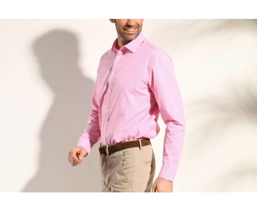 Chemise coton rose à rayures blanches - QUENTIN