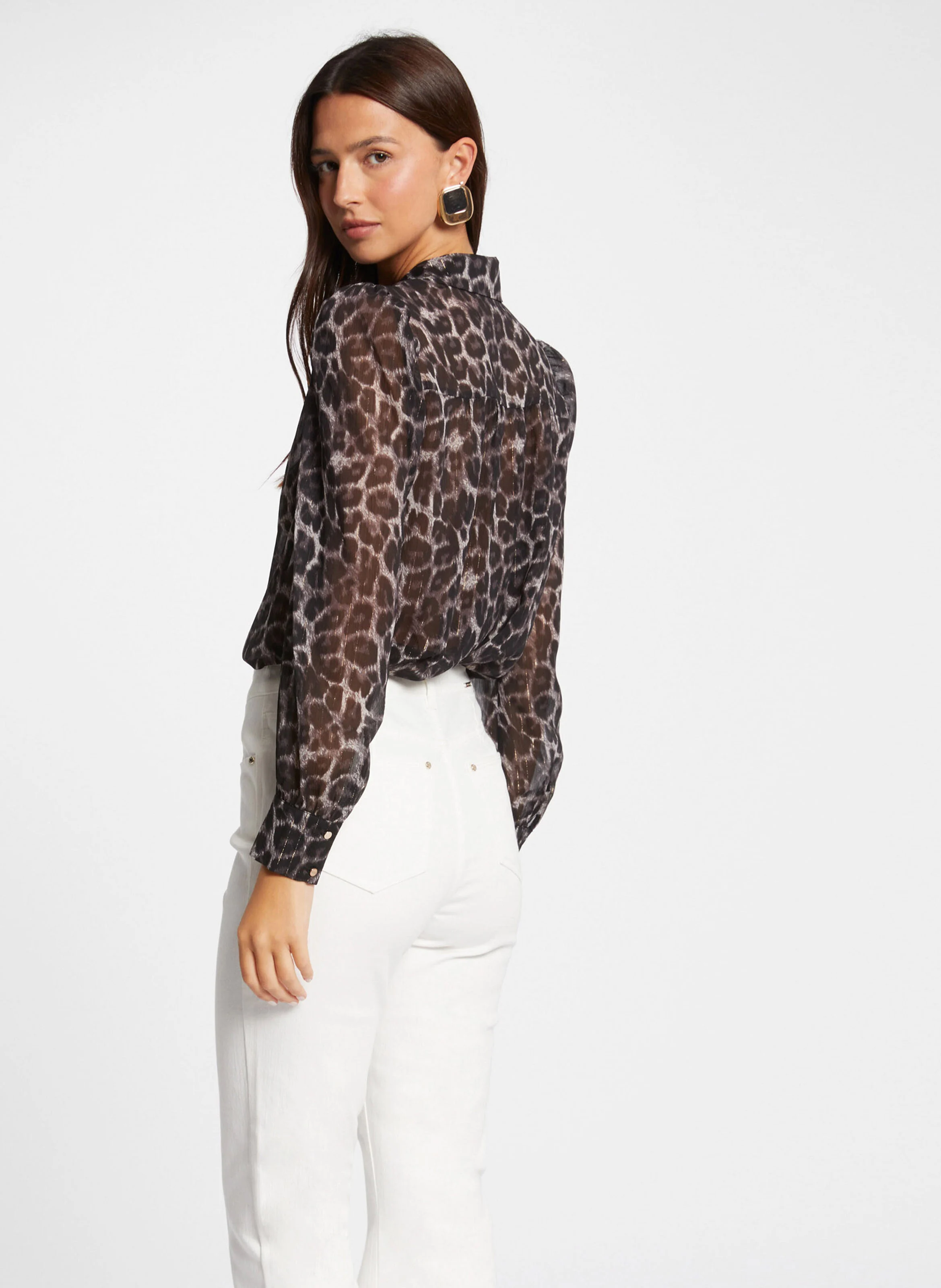 CLEONI - Chemise droite manches longues imprimée | Multicolore