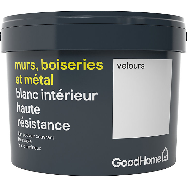 Peinture murs, boiseries et métal GoodHome haute résistance blanc velours 2,5L