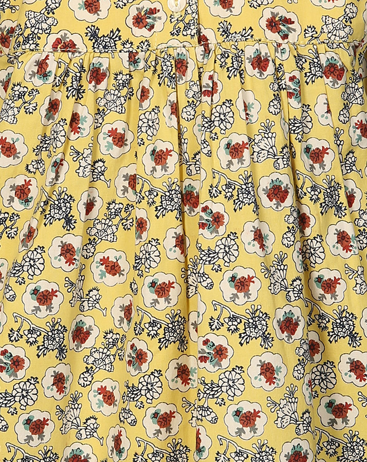 Kurzarm-Kleid ANTIQUE FLOWER in gelb